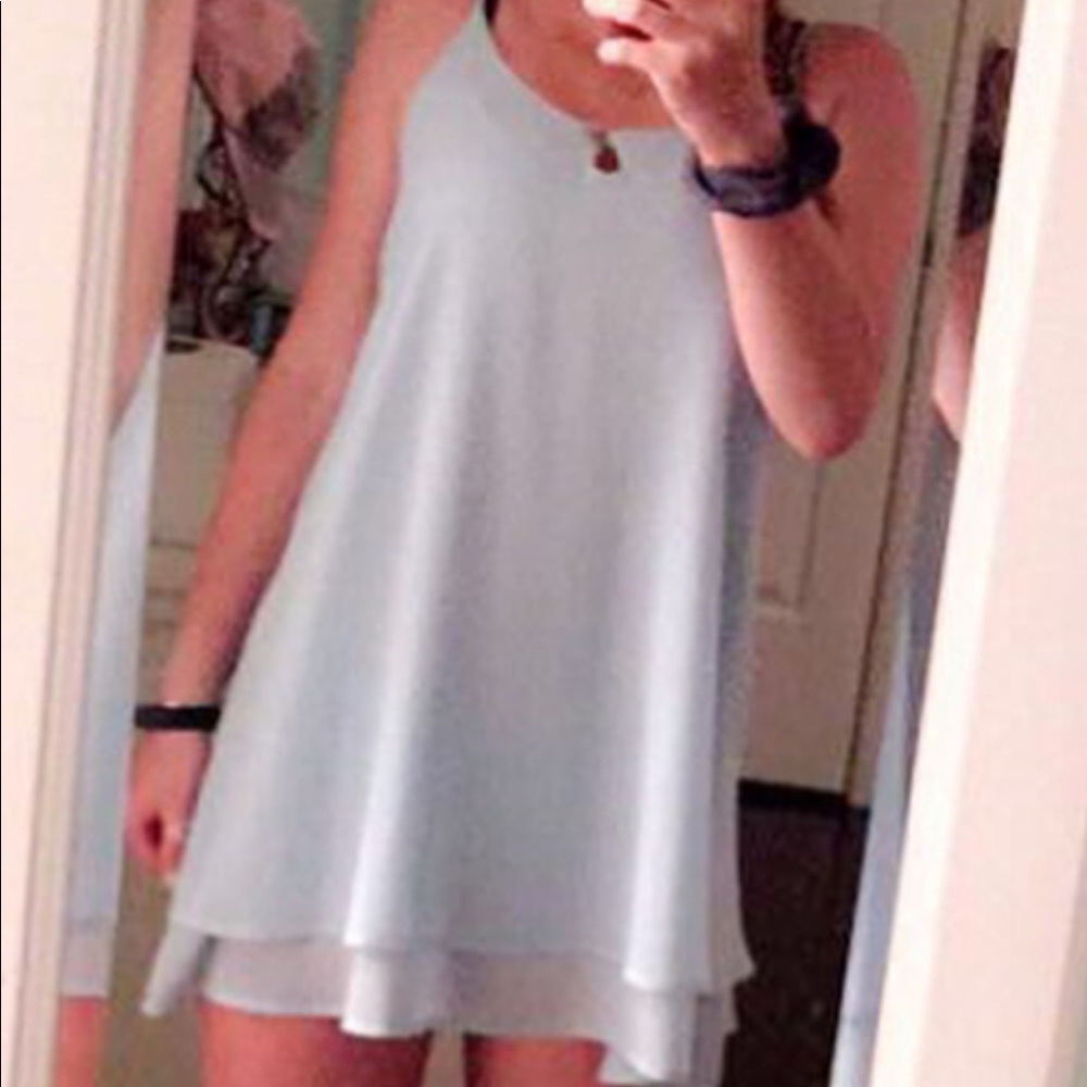 flowy blue shift dress
